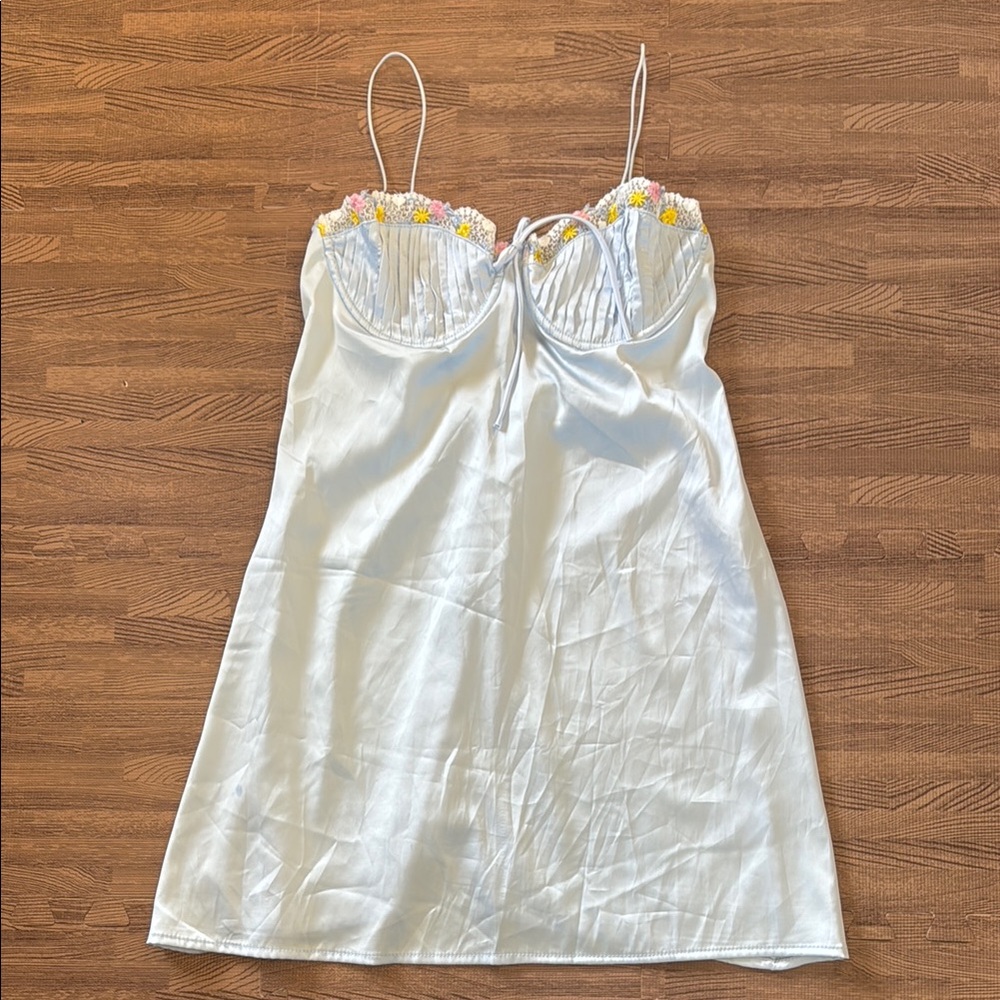 FOR LOVE BELL LIGHT BLUE SILKY DRESS SIZE SMALL WITH ADJUSTABLE STRAPS